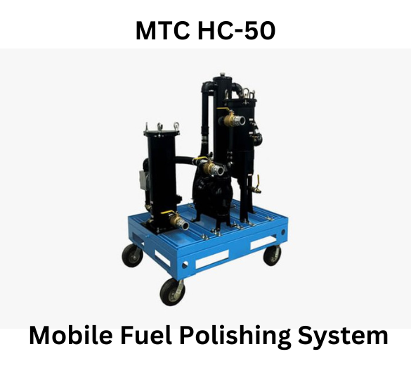 MTC-40 Fuel Polishing System with hoses and control panel on a red base in a workshop